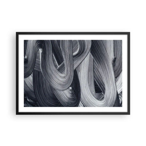 Póster en marco negro - Abstracción en blanco y negro con pinceladas dinámicas. - 70x50cm - La fluidez de la realidad - Decoración de pared moderna para salón y dormitorio ARTTOR