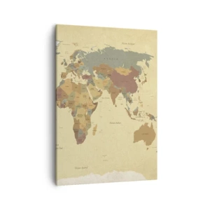Cuadro sobre lienzo - Impresión de Imagen - Un mapa del mundo estilizado en tonos beige y colores pastel. - 50x70cm - Para ti, el mundo entero - Decoración de pared moderna para salón y dormitorio ARTTOR
