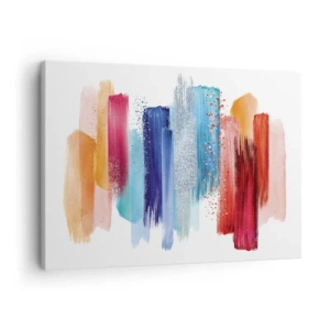 Cuadro sobre lienzo - Impresión de Imagen - Pinceladas de colores sobre un fondo blanco - 70x50cm - Arriba y abajo - Decoración de pared moderna para salón y dormitorio ARTTOR