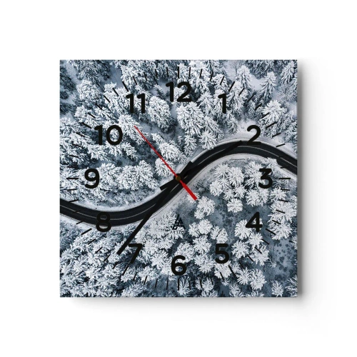 Reloj de pared - Reloj de vidrio - A través de un bosque invernal - 40x40 cm