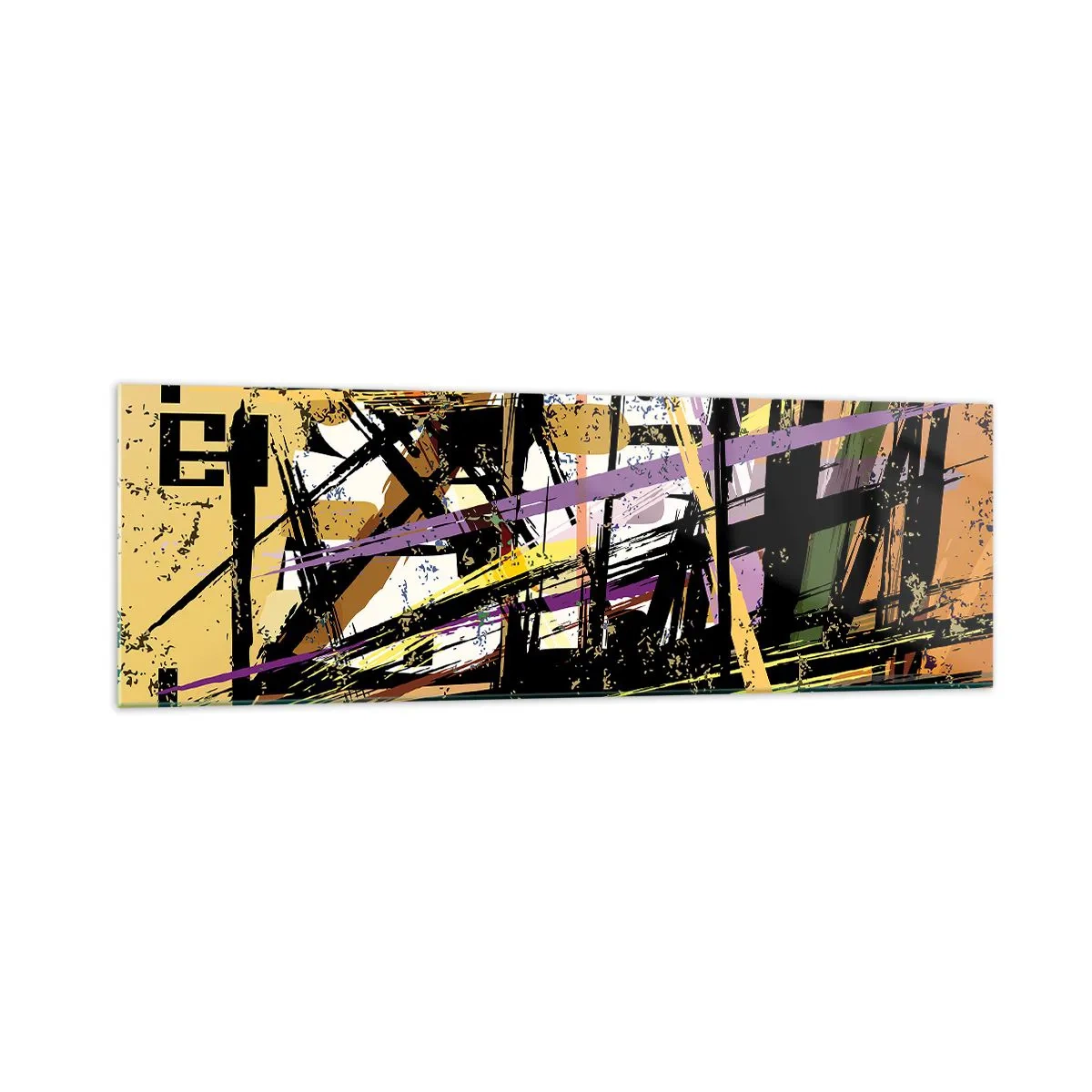 Cuadro sobre vidrio - Impresiones sobre Vidrio - Líneas y formas abstractas sobre un fondo beige - 160x50cm - Corte afilado - Decoración de pared moderna para salón y dormitorio ARTTOR