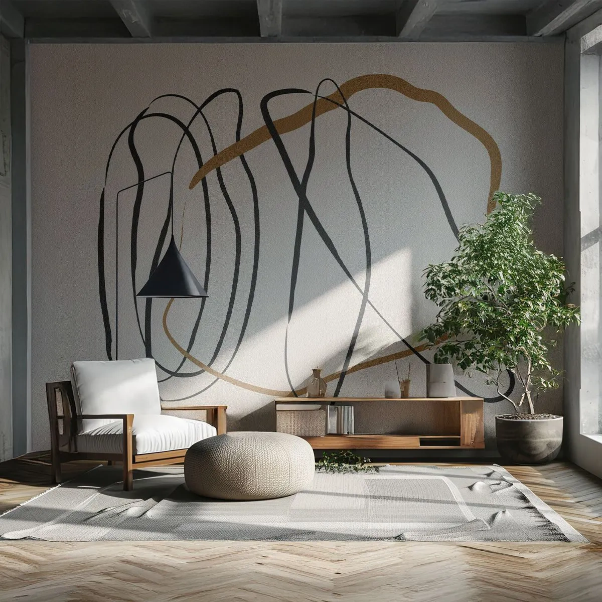 Fotomural Autadhesivo Deluxe Sticker - Composición: danza lineal - Pedazo, minimalista, Arte deco - 450x315 cm