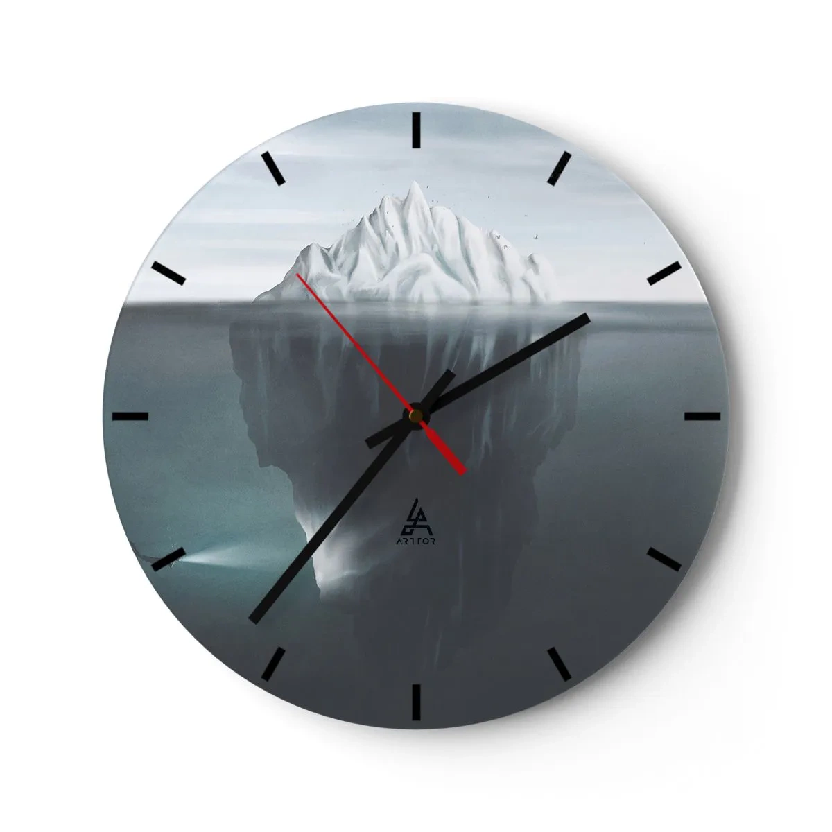 Reloj de pared - Reloj de vidrio - Un iceberg con una parte submarina visible en tonos fríos. - 30x30cm - Misterio submarino - Decoración de pared moderna para salón, cocina y dormitorio ARTTOR