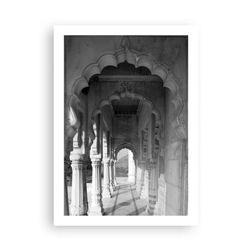 Póster - Fotografía en blanco y negro de arquitectura con columnas. - 50x70cm - El escenario de los cuentos de Oriente - Decoración de pared moderna para salón y dormitorio ARTTOR