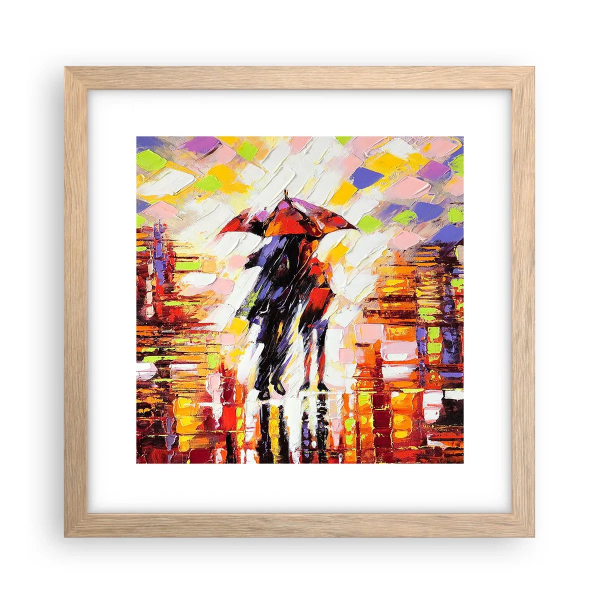 Póster en marco roble claro - Juntos a través de la noche y la lluvia - 30x30 cm
