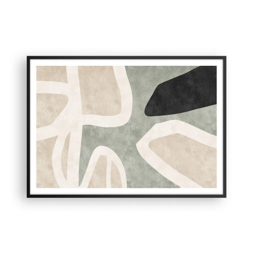 Póster en marco negro - Formas abstractas en colores tenues - 100x70cm - Composición con un toque negro - Decoración de pared moderna para salón y dormitorio ARTTOR
