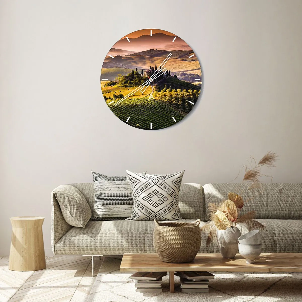 Reloj de pared - Reloj de vidrio - Paisaje toscano - 30x30 cm