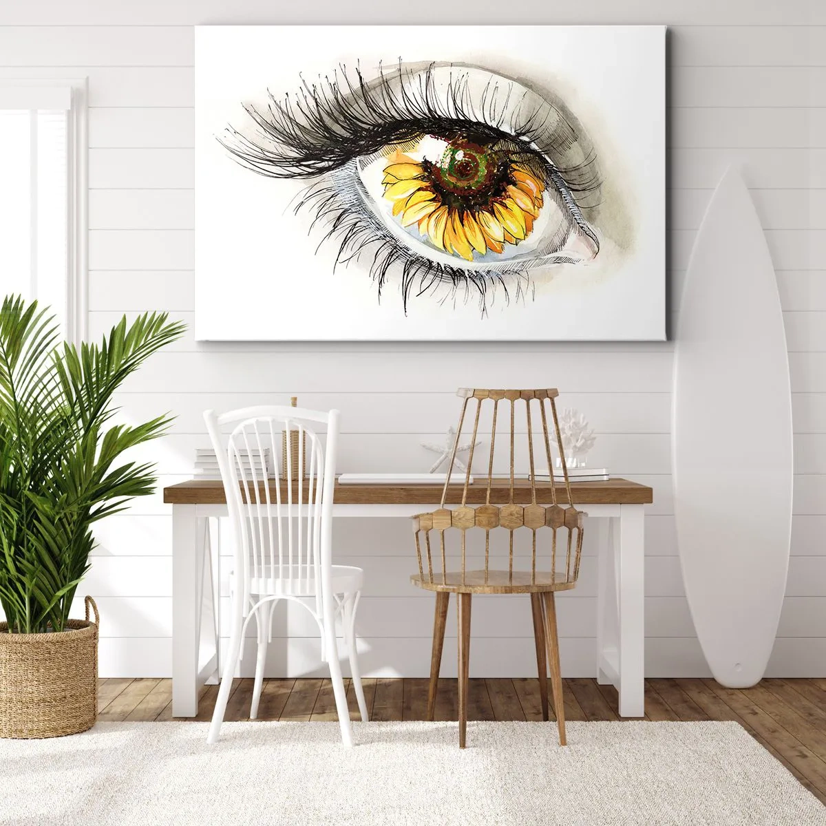 Cuadro sobre lienzo - Impresión de Imagen - Ojo artístico con iris en forma de girasol. - 70x50cm - Un aspecto tan caluroso como el verano - Decoración de pared moderna para salón y dormitorio ARTTOR