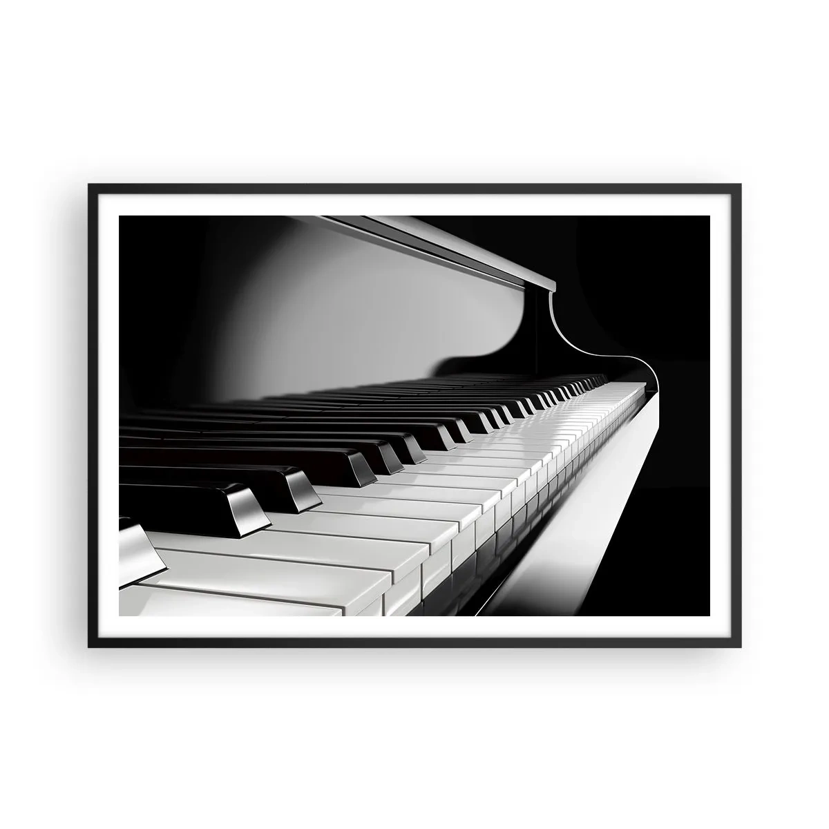 Póster en marco negro - Teclas de piano en una elegante fotografía en blanco y negro - 100x70cm - Armonía musical - Decoración de pared moderna para salón y dormitorio ARTTOR