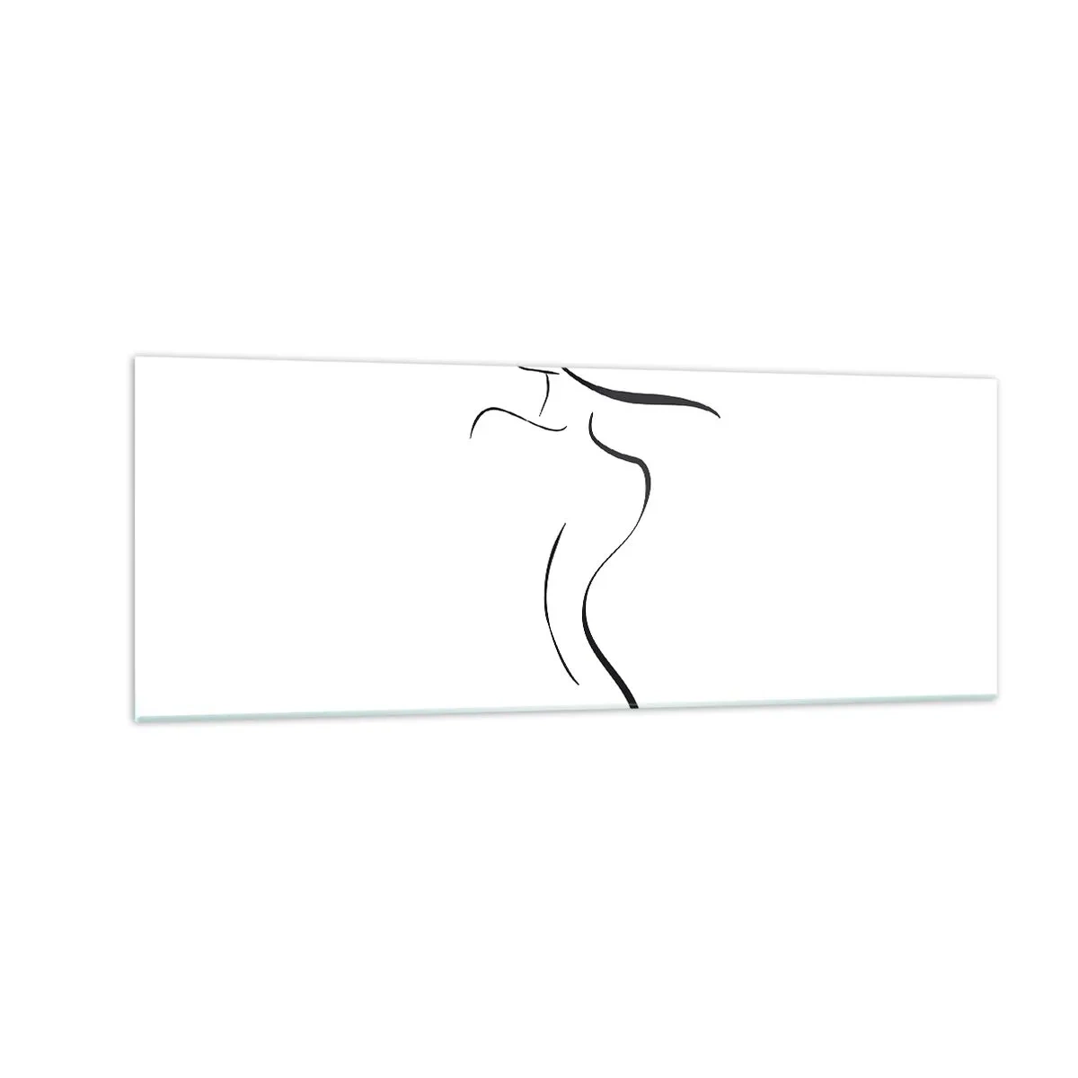 Cuadro sobre vidrio - Impresiones sobre Vidrio - Contorno minimalista de una silueta femenina sobre un fondo blanco. - 140x50cm - Escurridiza como una ola - Decoración de pared moderna para salón y dormitorio ARTTOR