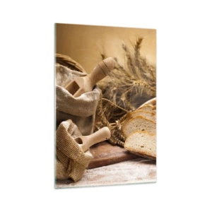 Cuadro sobre vidrio - Impresiones sobre Vidrio - Un paisaje con pan, harina y espigas de trigo en estilo rústico. - 70x100cm - Corte perfecto - Decoración de pared moderna para salón y dormitorio ARTTOR