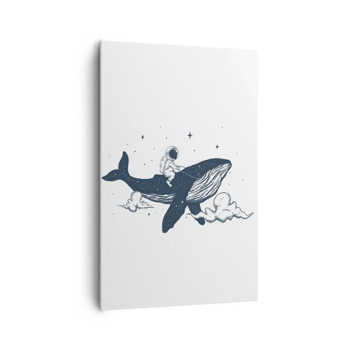 Cuadro sobre lienzo - Impresión de Imagen - Astronauta en una ballena flotando en el espacio - 80x120cm - Una aventura cósmica - Decoración de pared moderna para salón y dormitorio ARTTOR