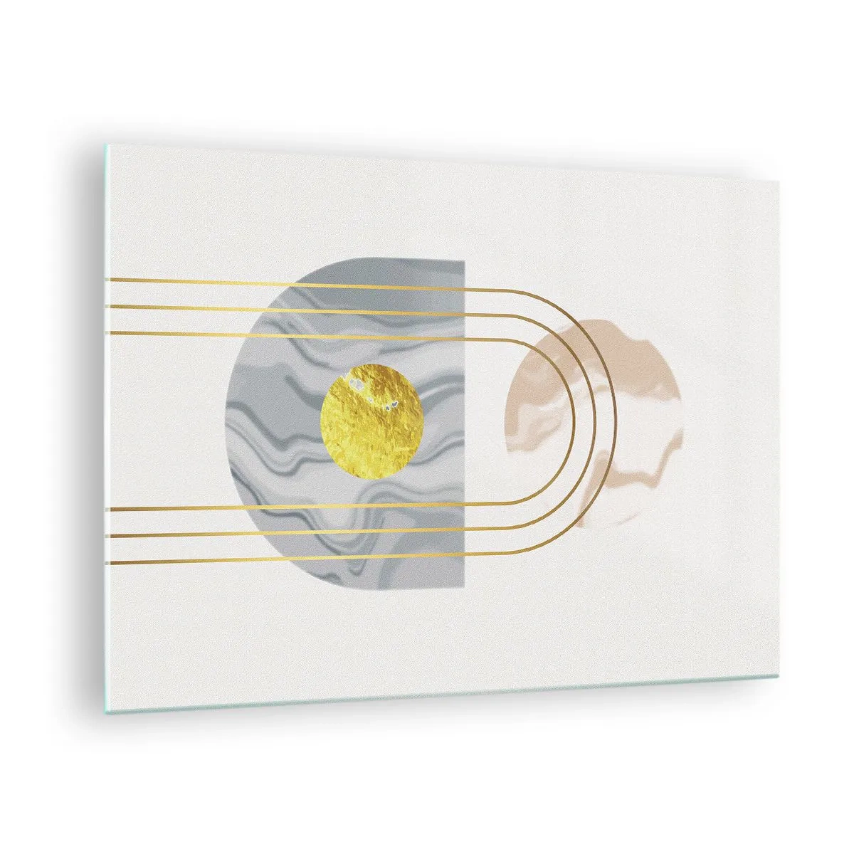 Cuadro sobre vidrio - Impresiones sobre Vidrio - Cuadro abstracto en dorado y gris - 70x50cm - Brillo y resplandor - Decoración de pared moderna para salón y dormitorio ARTTOR