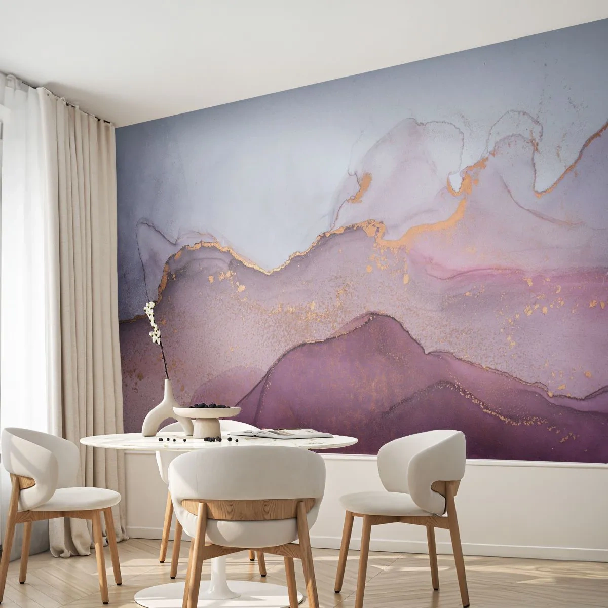 Fotomural Premium Canvas - Olas de lila y púrpura - Abstracción, Pedazo, Arte Moderno. - 300x210 cm