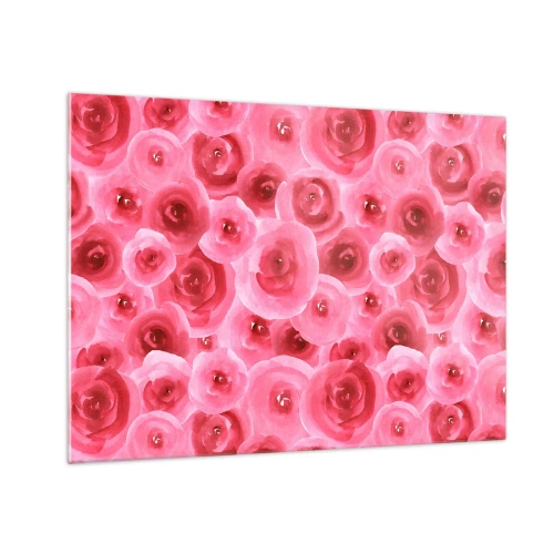 Cuadro sobre vidrio - Impresiones sobre Vidrio - Patrón de rosas de acuarela en tonos rojos y rosas. - 70x50cm - Rosas abajo y arriba - Decoración de pared moderna para salón y dormitorio ARTTOR