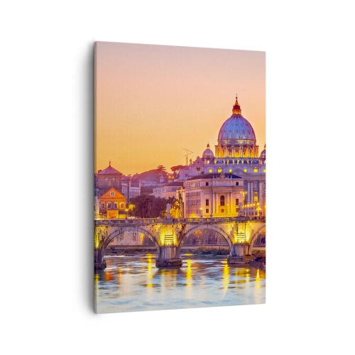 Cuadro sobre lienzo - Impresión de Imagen - Panorama del Vaticano al atardecer con un puente sobre el río - 50x70cm - Crepúsculo sobre la Ciudad Eterna - Decoración de pared moderna para salón y dormitorio ARTTOR