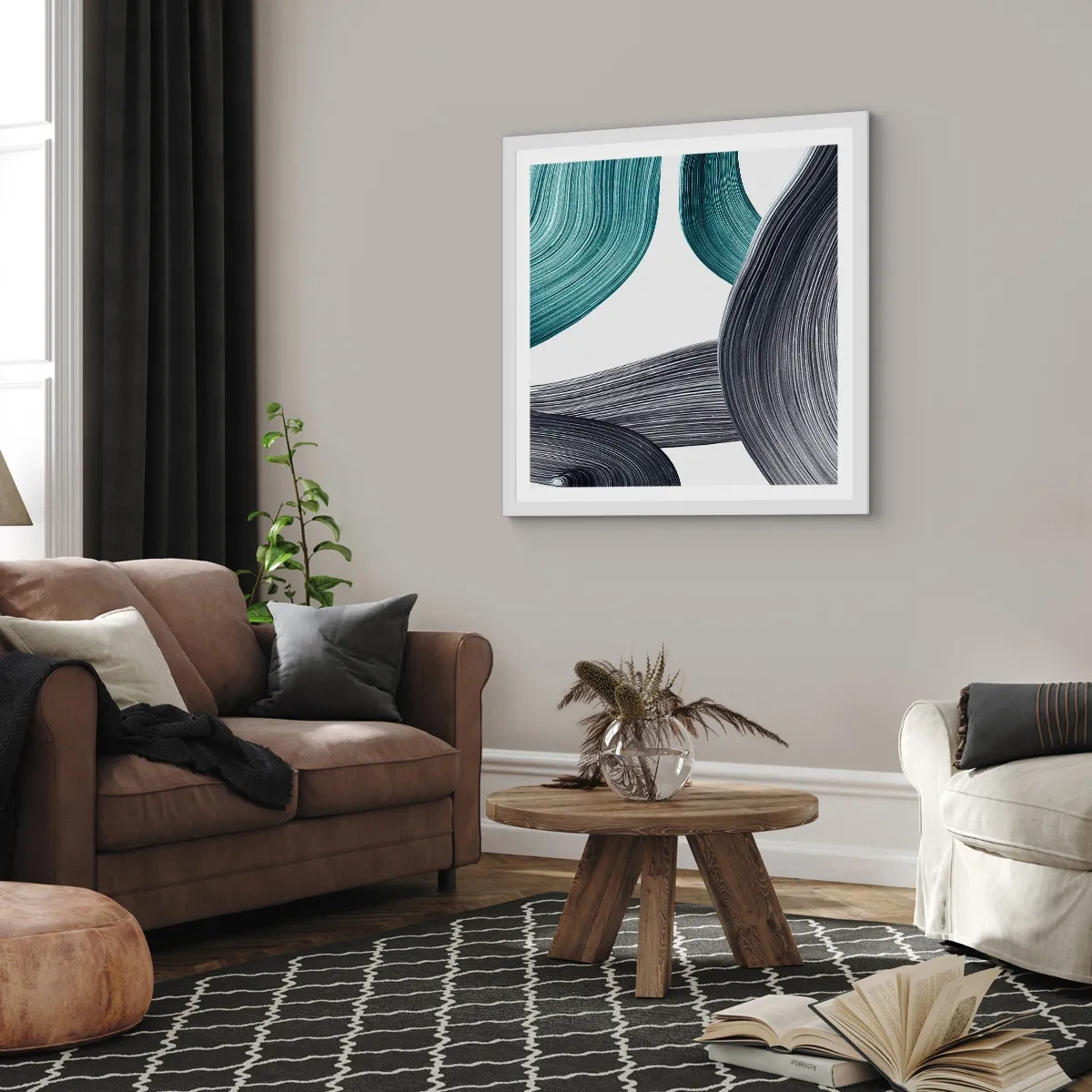 Póster en marco blanco - Senderos esmeralda y negro - 60x60 cm