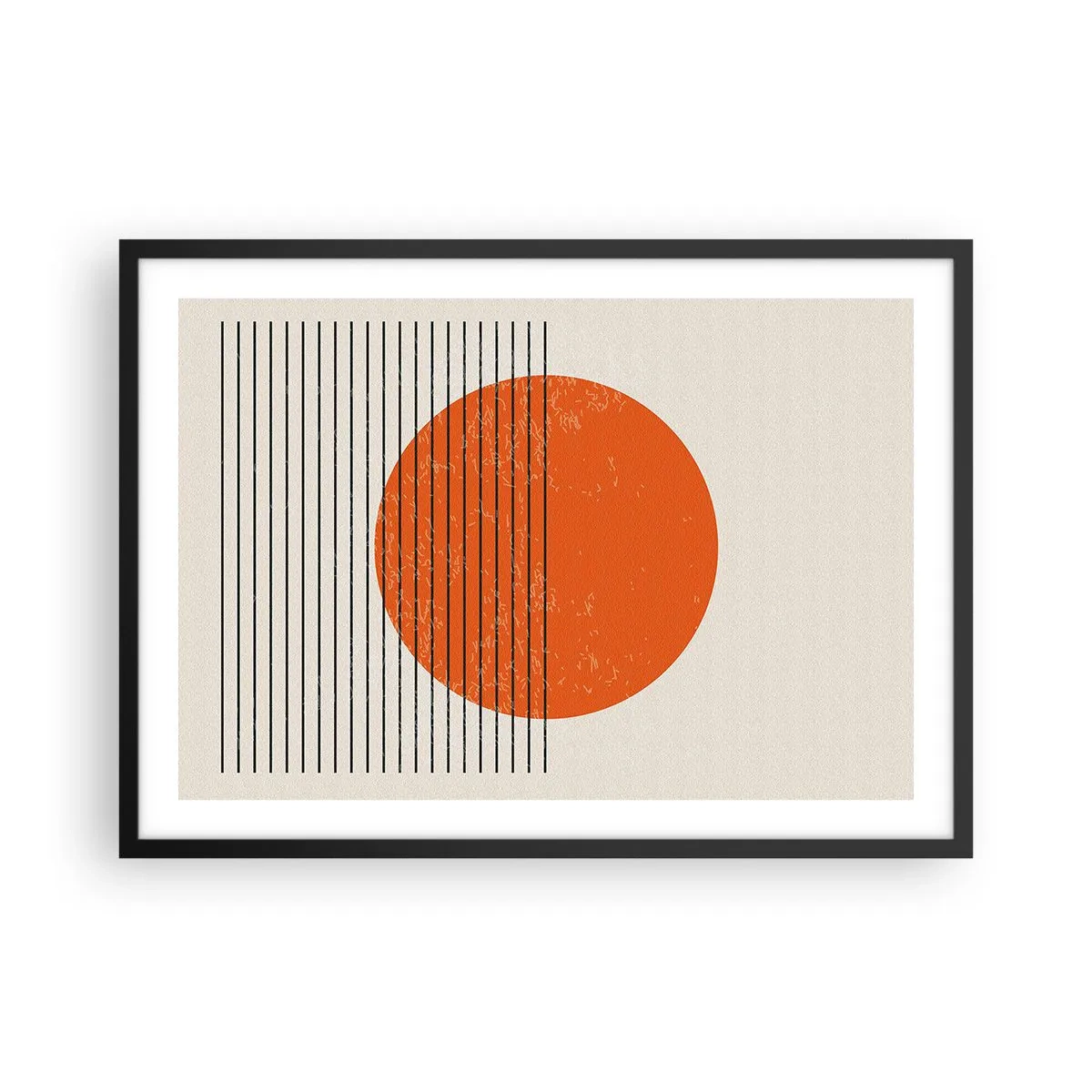 Póster en marco negro - Sol minimalista con líneas geométricas. - 70x50cm - Siempre el sol - Decoración de pared moderna para salón y dormitorio ARTTOR