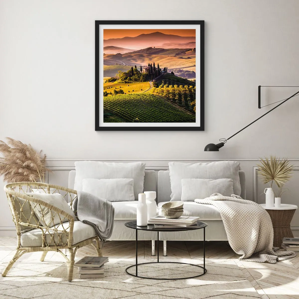 Póster en marco negro - Paisaje toscano - 30x30 cm