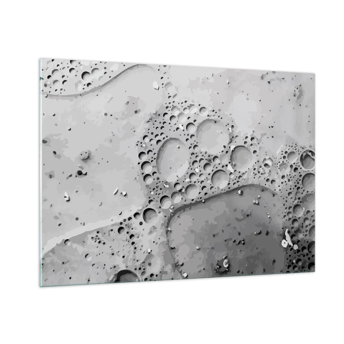 Cuadro sobre vidrio - Impresiones sobre Vidrio - Patrón abstracto de burbujas en la superficie en tonos de gris. - 100x70cm - Rastro espumoso - Decoración de pared moderna para salón y dormitorio ARTTOR