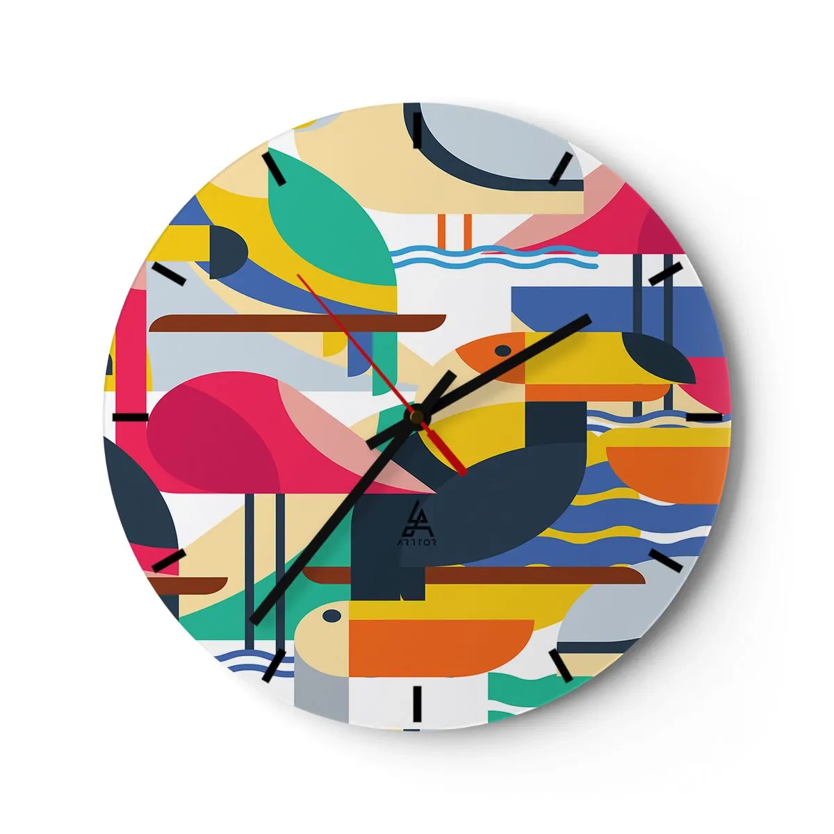 Reloj de pared - Reloj de vidrio - Fiesta de las aves - 40x40 cm