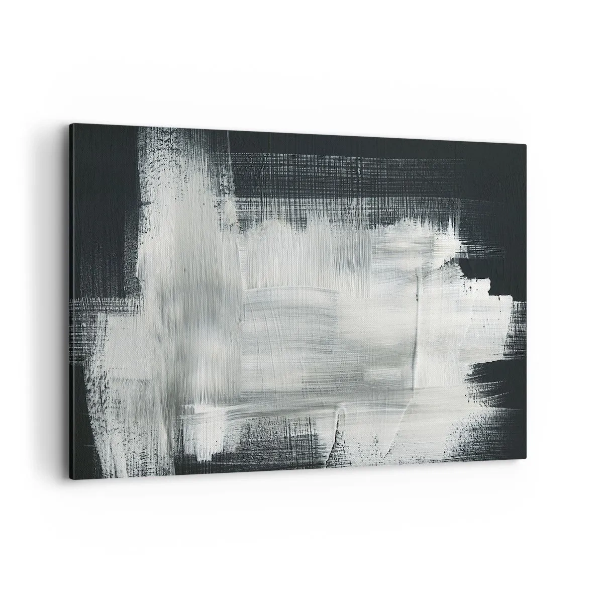 Cuadro sobre lienzo - Impresión de Imagen - Trazos abstractos blancos sobre un fondo oscuro - 100x70cm - Tejido vertical y horizontal - Decoración de pared moderna para salón y dormitorio ARTTOR