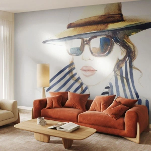 Fotomural Premium Sand - ¡Florida le da la bienvenida! - cara de mujer, retrato de una mujer, Moda - 200x140 cm