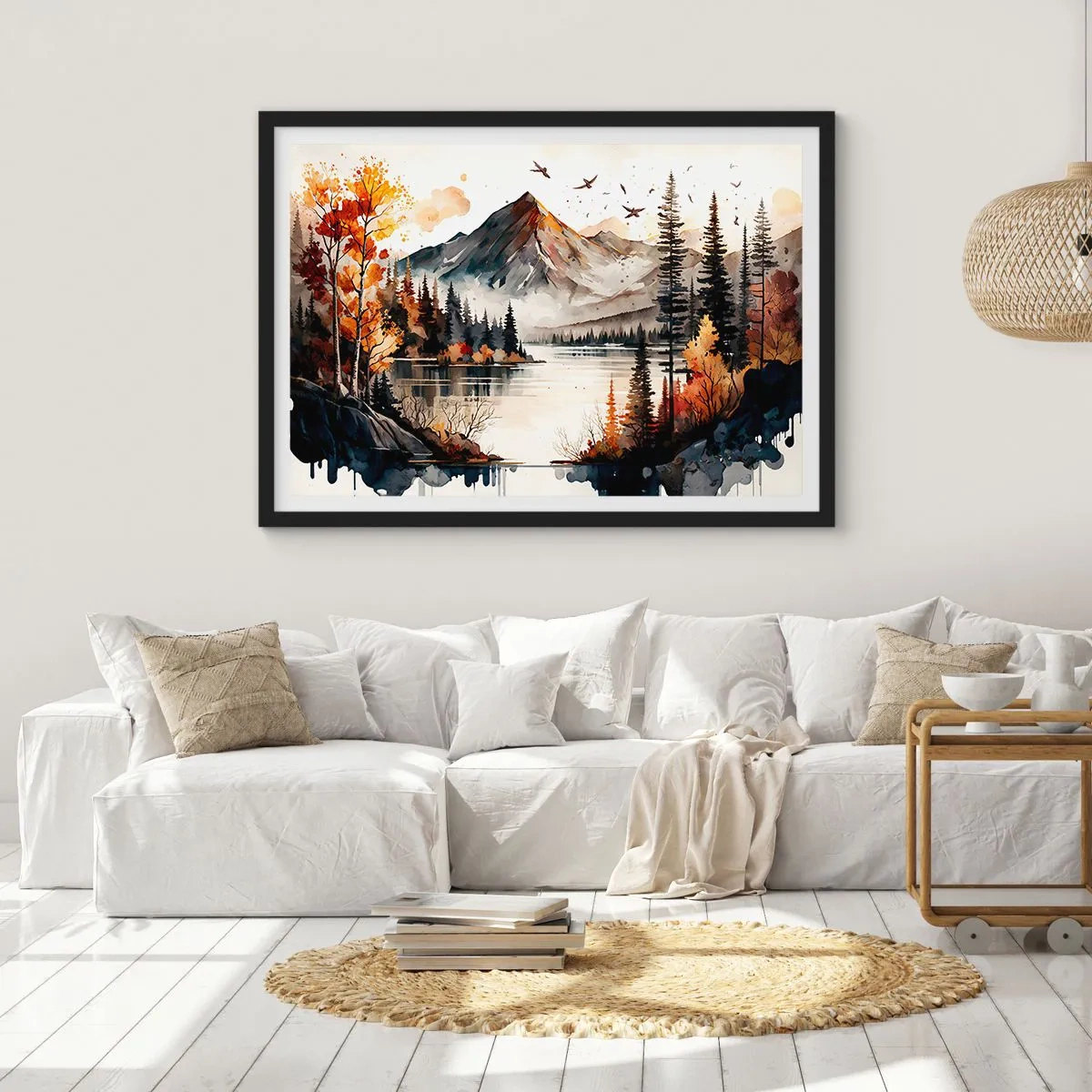 Póster en marco negro - Otoño dorado en las montañas - 40x30 cm