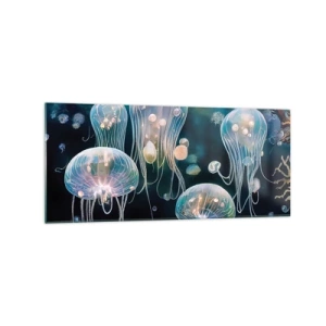 Cuadro sobre vidrio - Impresiones sobre Vidrio - Delicadas medusas en el mundo submarino - 120x50cm - Globos submarinos - Decoración de pared moderna para salón y dormitorio ARTTOR