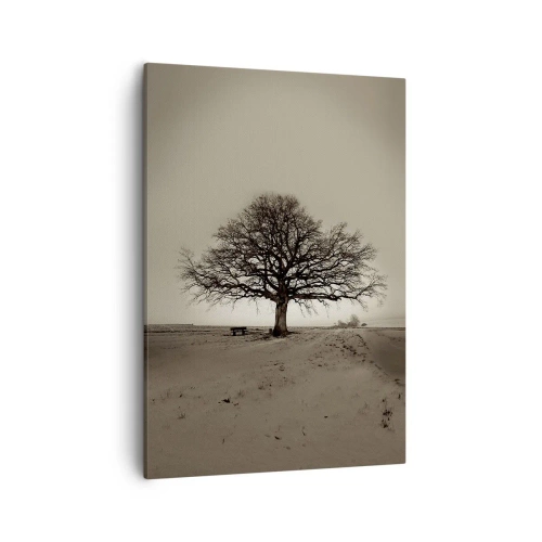Cuadro sobre lienzo - Impresión de Imagen - Un árbol solitario en un campo sepia - 50x70cm - De aquí a la eternidad - Decoración de pared moderna para salón y dormitorio ARTTOR