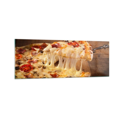 Cuadro sobre vidrio - Impresiones sobre Vidrio - Pizza con queso fibroso - 140x50cm - Una obra maestra del arte italiano - Decoración de pared moderna para salón y dormitorio ARTTOR