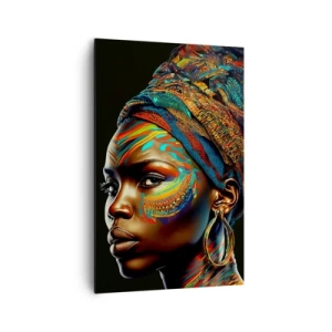 Cuadro sobre lienzo - Impresión de Imagen - Retrato de una mujer con un patrón colorido y un turbante. - 80x120cm - Reina africana - Decoración de pared moderna para salón y dormitorio ARTTOR