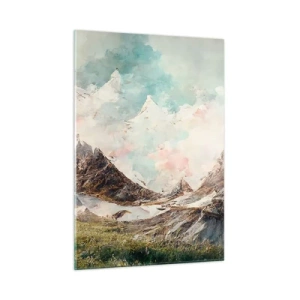 Cuadro sobre vidrio - Impresiones sobre Vidrio - Pintorescos picos de montaña con cielos pastel - 50x70cm - Filos rocosos - Decoración de pared moderna para salón y dormitorio ARTTOR