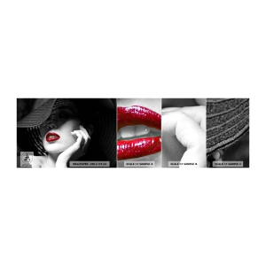 Muestra de fotomural autoadhesivo Deluxe Sticker - Estudio en escarlata - Mujer, labios rojos, Moda - 100x30 cm