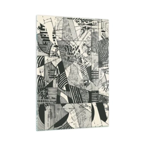 Cuadro sobre vidrio - Impresiones sobre Vidrio - Abstracción en blanco y negro con patrones geométricos dinámicos. - 50x70cm - La dinámica del presente - Decoración de pared moderna para salón y dormitorio ARTTOR