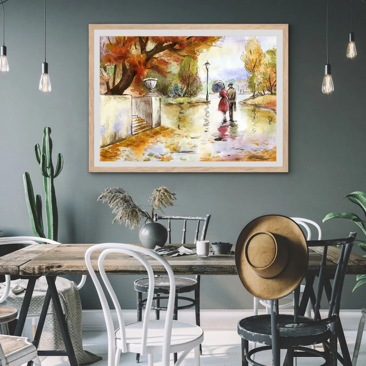 Póster en marco roble claro - Un otoño romántico en el parque - 50x40 cm