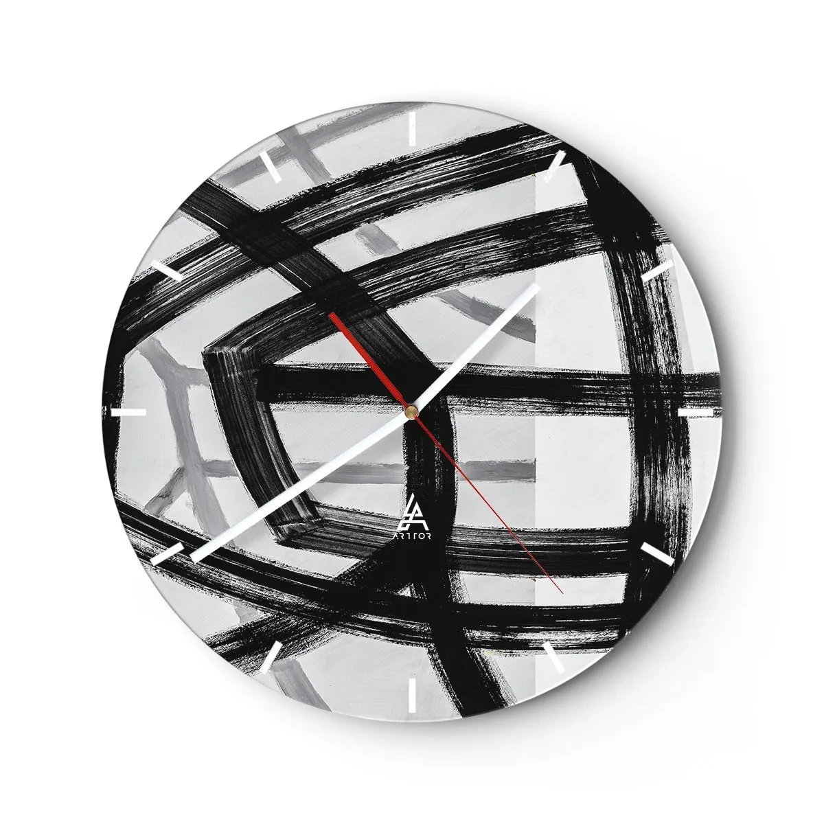 Reloj de pared - Reloj de vidrio - Pinceladas negras dinámicas que crean patrones tridimensionales - 30x30cm - Construir profundidad - Decoración de pared moderna para salón, cocina y dormitorio ARTTOR