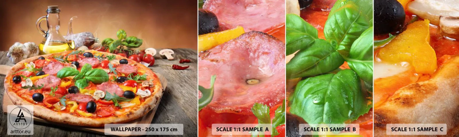 Muestra de fotomural autoadhesivo Deluxe Sticker - Con un verdadero sabor italiano - Gastronomía, Pizza, Italia - 100x30 cm