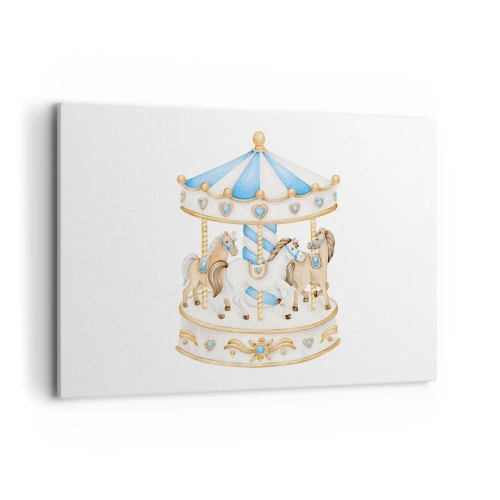 Cuadro sobre lienzo - Impresión de Imagen - Un carrusel en colores pastel sobre un fondo blanco. - 120x80cm - Dulce infancia - Decoración de pared moderna para salón y dormitorio ARTTOR