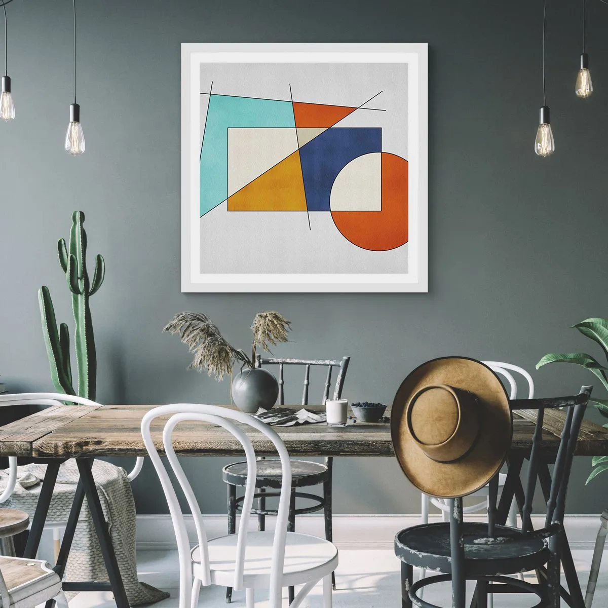 Póster en marco blanco - Abstracción: diversión modernista - 60x60 cm