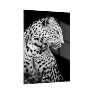 Cuadro sobre vidrio - Impresiones sobre Vidrio - Un leopardo con luz blanca y negra contra una ventana. - 50x70cm - El perfil derecho es perfecto - Decoración de pared moderna para salón y dormitorio ARTTOR