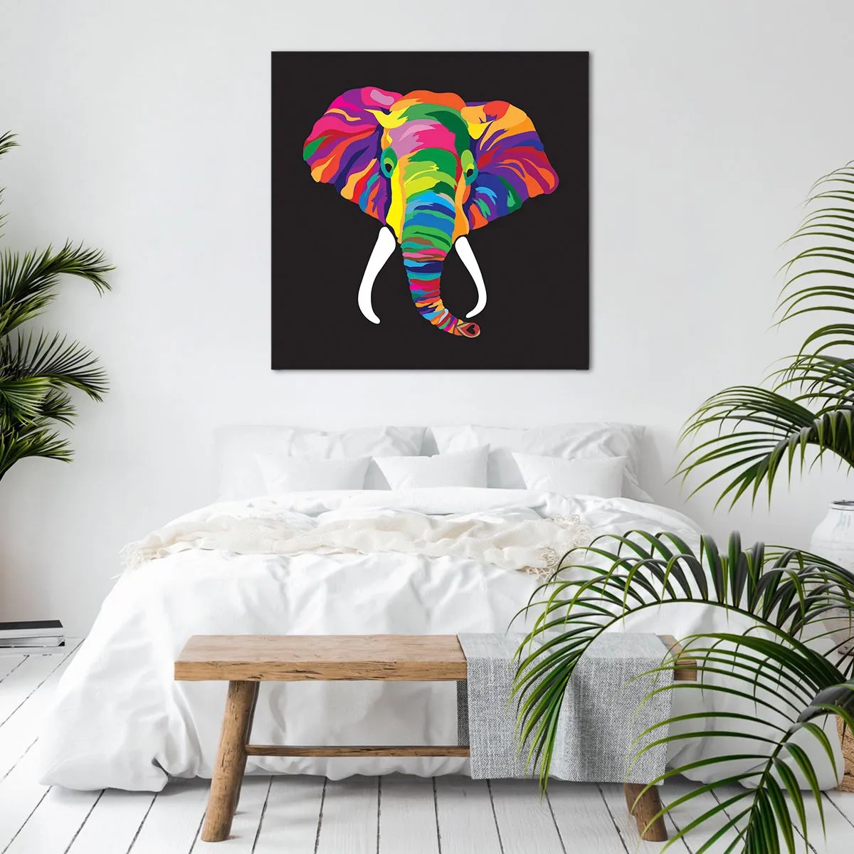 Cuadro sobre lienzo - Impresión de Imagen - El elefante al que le gustaba bañarse en el arco iris - 40x40 cm
