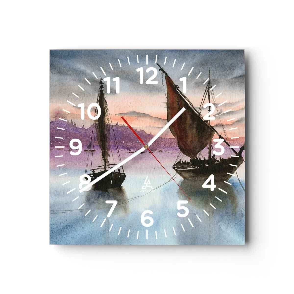 Reloj de pared - Reloj de vidrio - Atardecer en el puerto - 40x40 cm