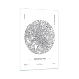 Cuadro sobre vidrio - Impresiones sobre Vidrio - Un mapa minimalista en blanco y negro de Birmingham con detalles precisos. - 80x120cm - Anatomía de Birmingham - Decoración de pared moderna para salón y dormitorio ARTTOR