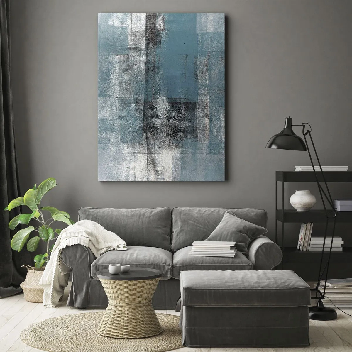 Cuadro sobre lienzo - Impresión de Imagen - Una composición abstracta en tonos azules con textura y capas. - 50x70cm - Agua y aire - Decoración de pared moderna para salón y dormitorio ARTTOR
