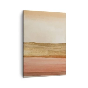 Cuadro sobre lienzo - Impresión de Imagen - Rayas abstractas en tonos beige, dorado y rosa sobre lienzo. - 50x70cm - Composición vertical - Decoración de pared moderna para salón y dormitorio ARTTOR