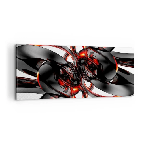 Cuadro sobre lienzo - Impresión de Imagen - Gráficos 3D abstractos con elementos negros y rojos - 120x50cm - Movimiento en grafito y rojo - Decoración de pared moderna para salón y dormitorio ARTTOR