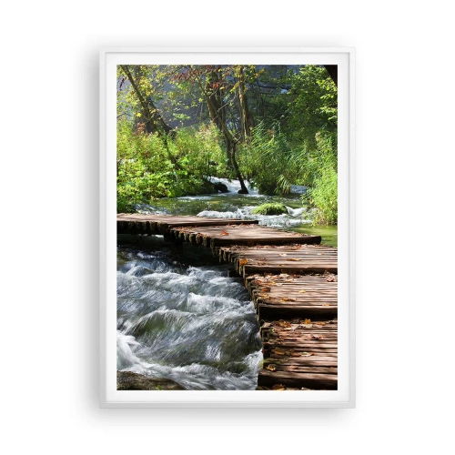 Póster en marco blanco - Sobre una cascada de espuma - 70x100 cm