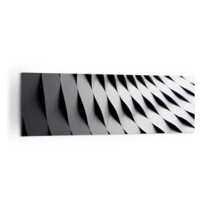 Cuadro sobre lienzo - Impresión de Imagen - Patrón geométrico abstracto en tonos blanco y negro. - 160x50cm - En la superficie de las ondas - Decoración de pared moderna para salón y dormitorio ARTTOR