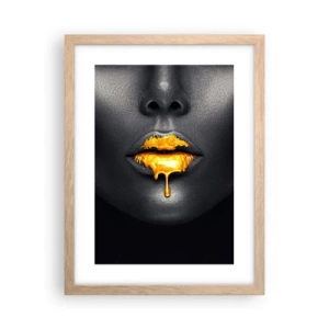 Póster en marco roble claro - Labios de oro - 30x40 cm